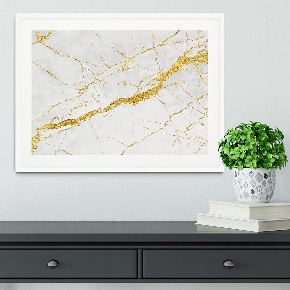 White and Gold Cracked Marble Framed Print - Canvas Art Rocks - 5