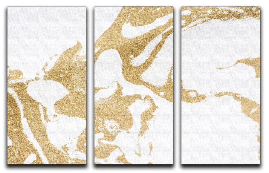 White and Gold Marble 3 Split Panel Canvas Print - Canvas Art Rocks - 1