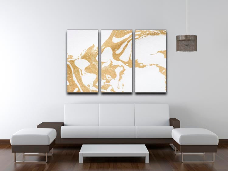 White and Gold Marble 3 Split Panel Canvas Print - Canvas Art Rocks - 3