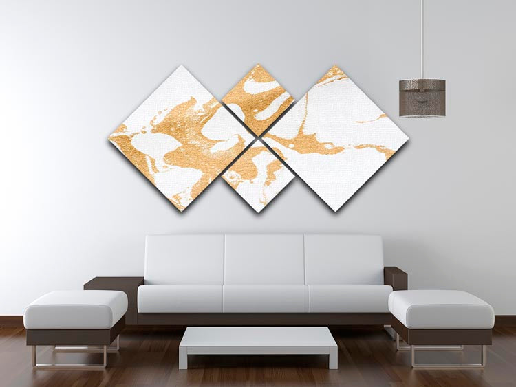 White and Gold Marble 4 Square Multi Panel Canvas - Canvas Art Rocks - 3
