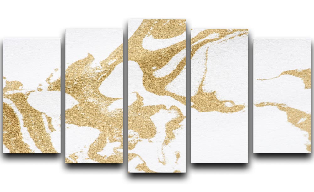 White and Gold Marble 5 Split Panel Canvas - Canvas Art Rocks - 1