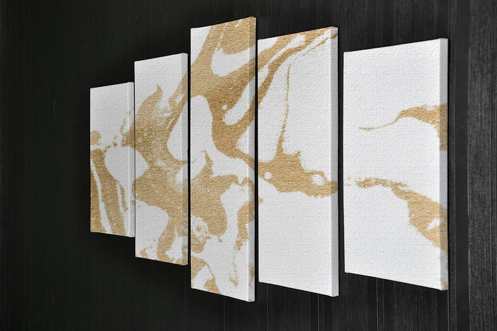 White and Gold Marble 5 Split Panel Canvas - Canvas Art Rocks - 2