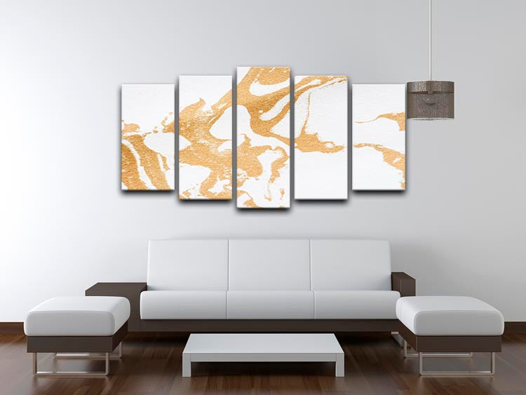 White and Gold Marble 5 Split Panel Canvas - Canvas Art Rocks - 3