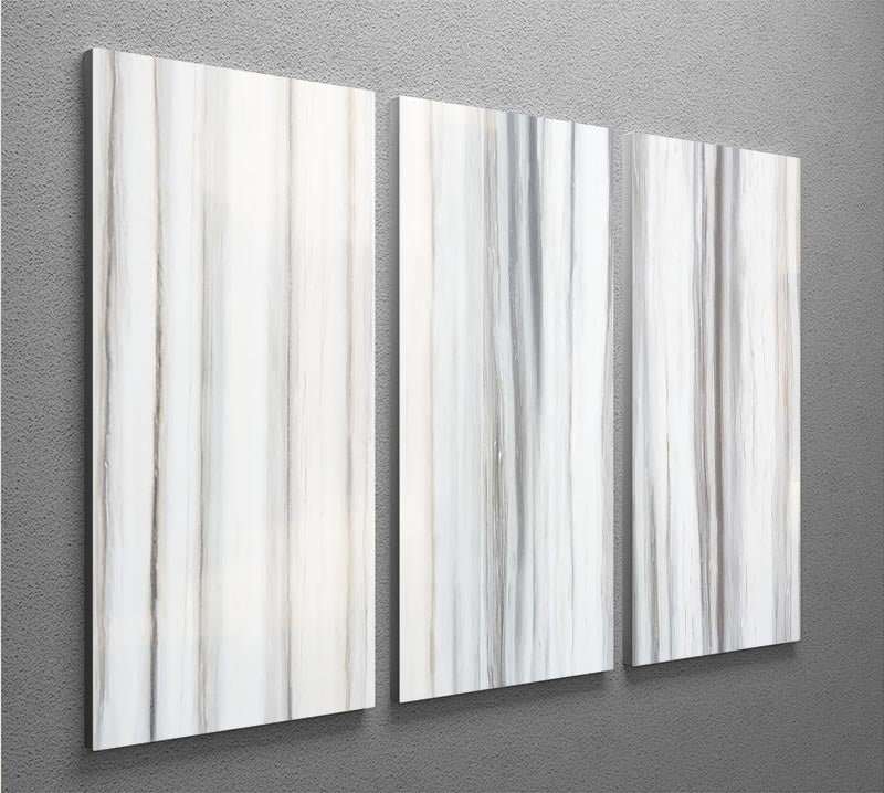 White and Grey Striped Marble 3 Split Panel Canvas Print - Canvas Art Rocks - 2