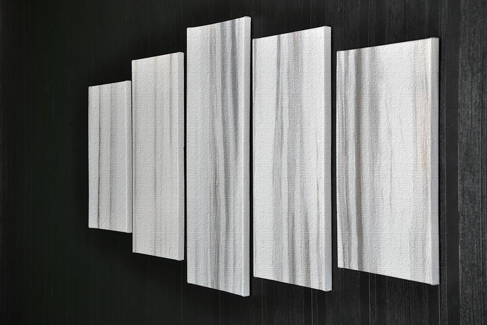 White and Grey Striped Marble 5 Split Panel Canvas - Canvas Art Rocks - 2