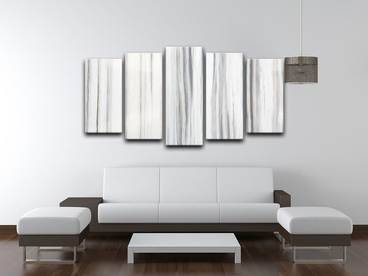 White and Grey Striped Marble 5 Split Panel Canvas - Canvas Art Rocks - 3