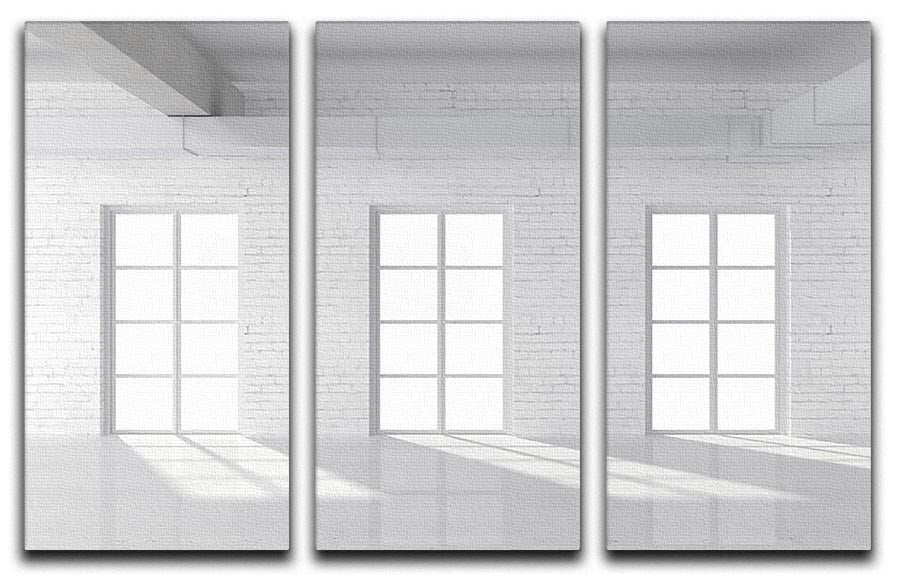 White brick loft with window 3 Split Panel Canvas Print - Canvas Art Rocks - 1
