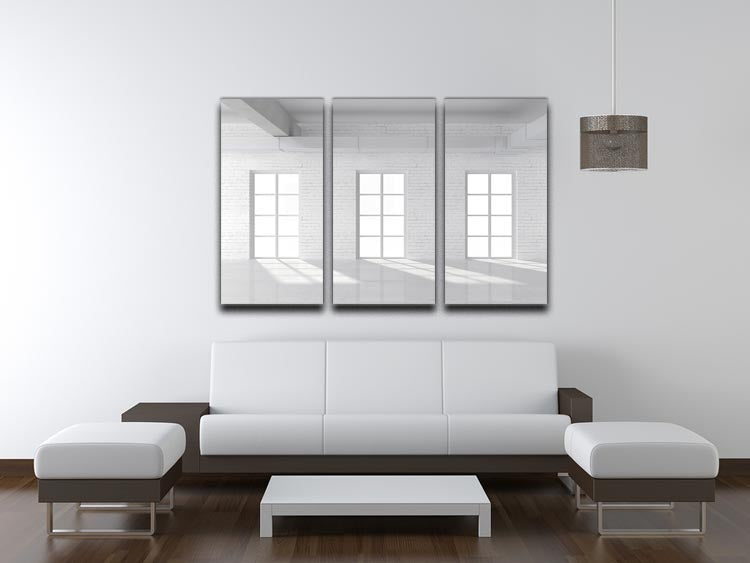 White brick loft with window 3 Split Panel Canvas Print - Canvas Art Rocks - 3