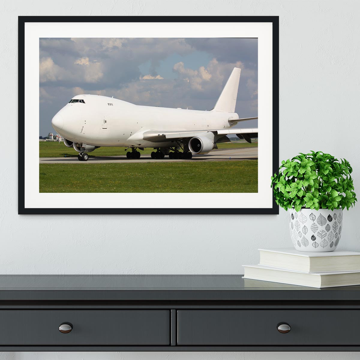 White cargo plane taxi Framed Print - Canvas Art Rocks - 1