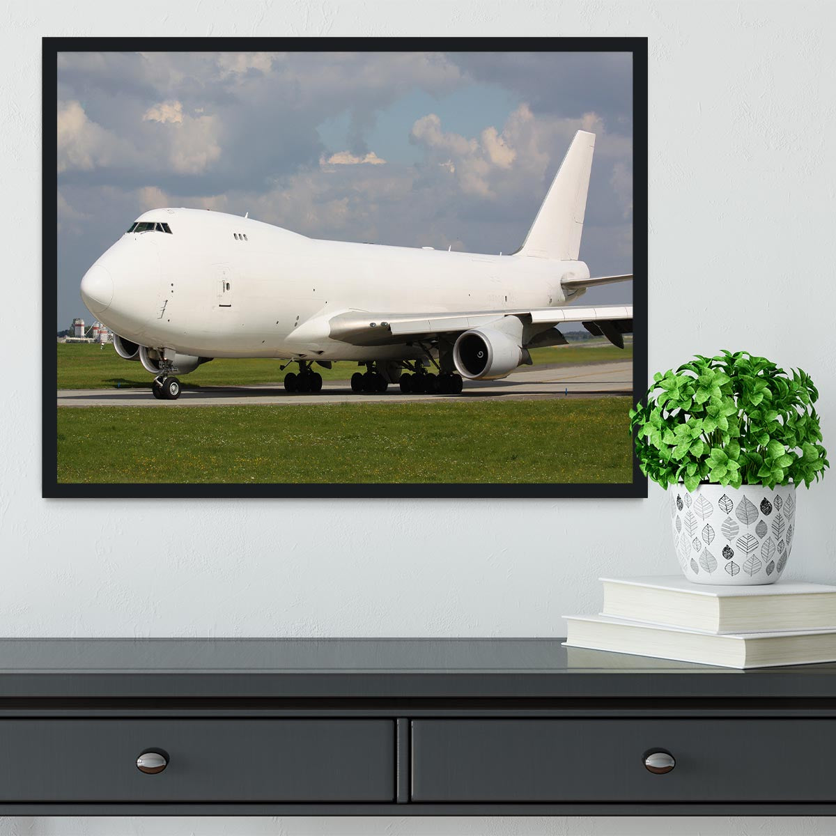 White cargo plane taxi Framed Print - Canvas Art Rocks - 2