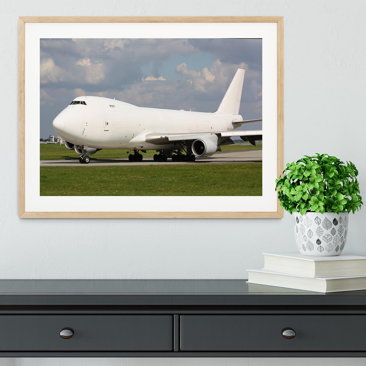 White cargo plane taxi Framed Print - Canvas Art Rocks - 3