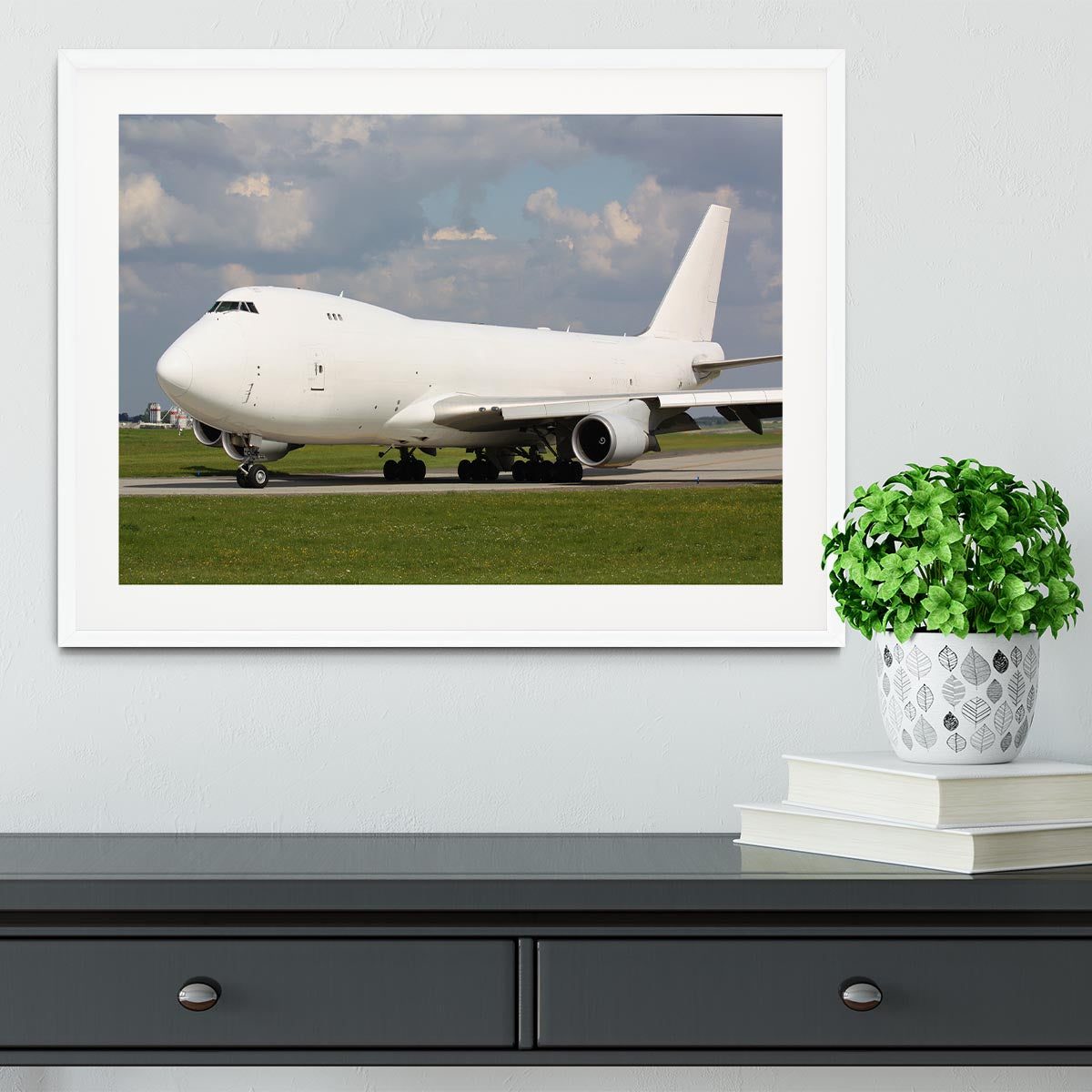 White cargo plane taxi Framed Print - Canvas Art Rocks - 5