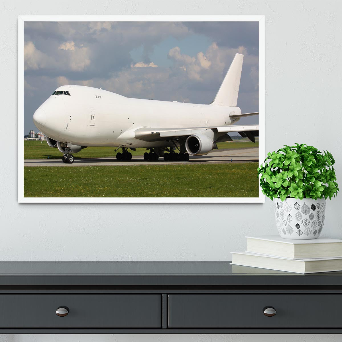 White cargo plane taxi Framed Print - Canvas Art Rocks -6