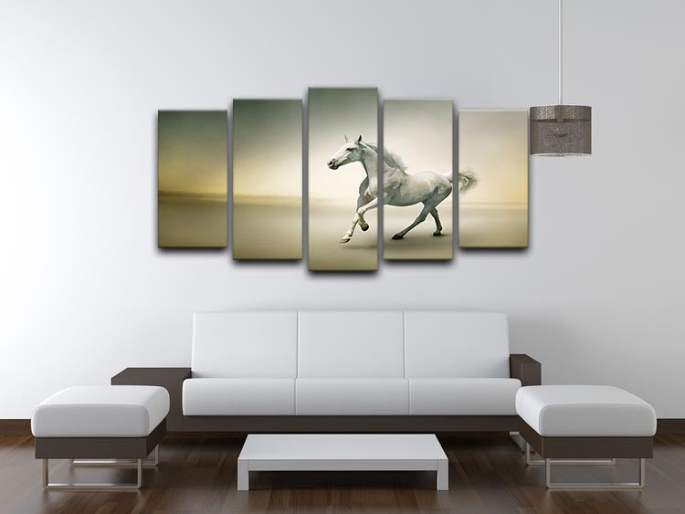 White horse in motion 5 Split Panel Canvas - Canvas Art Rocks - 3