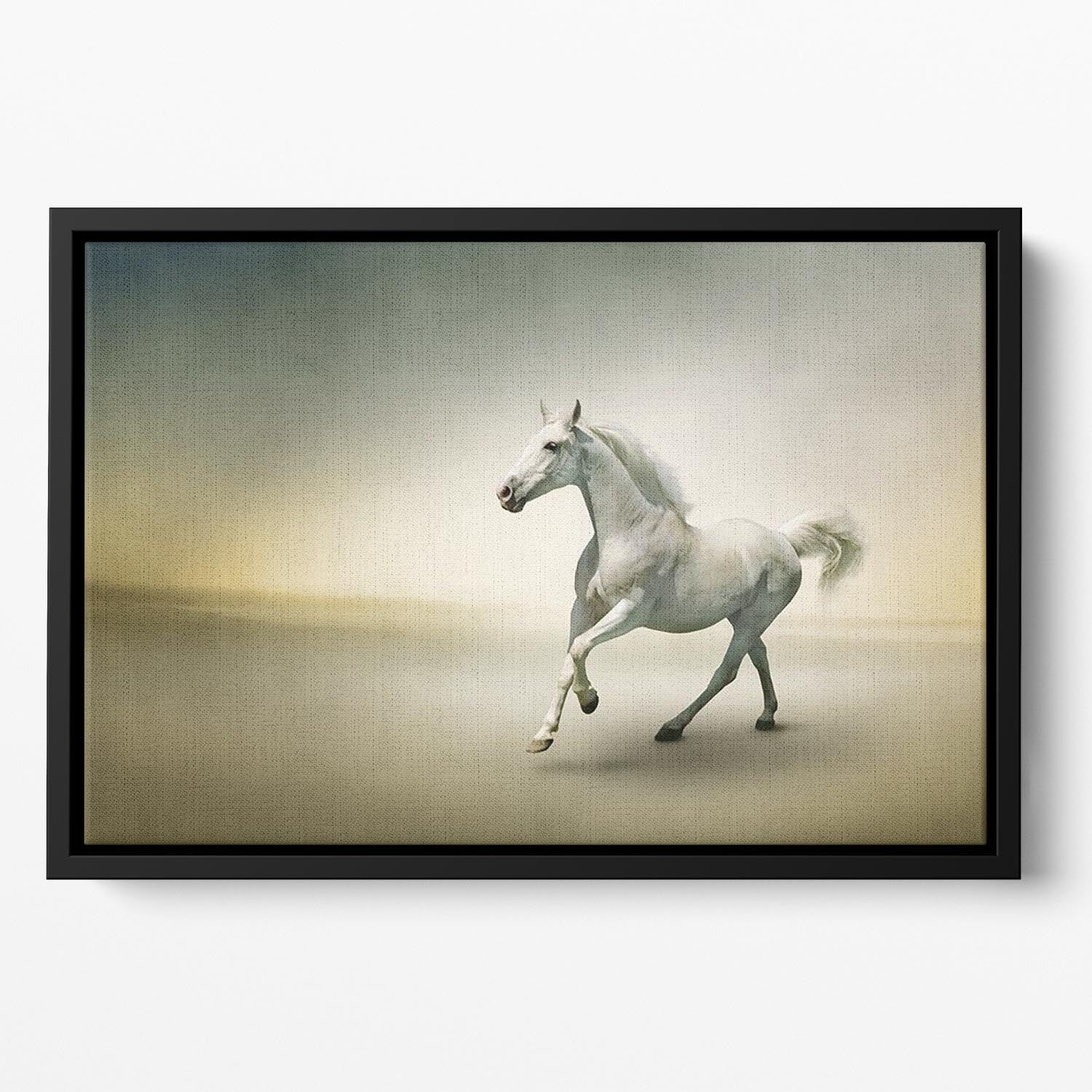 White horse in motion Floating Framed Canvas - Canvas Art Rocks - 2