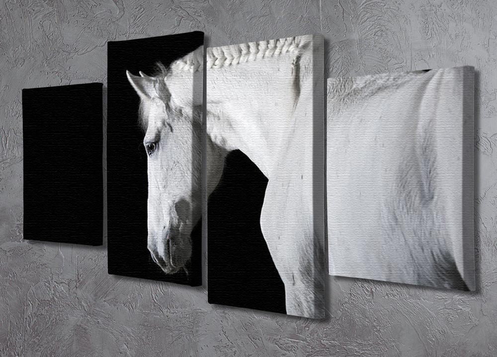 White horse on the black background 4 Split Panel Canvas - Canvas Art Rocks - 2