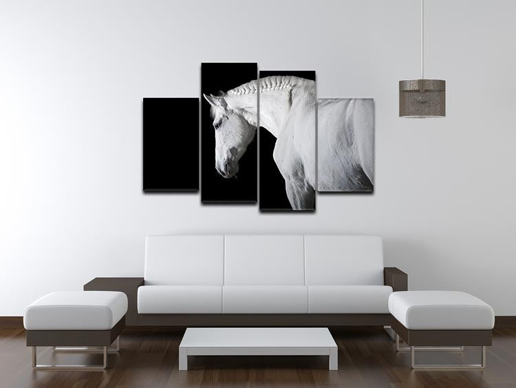 White horse on the black background 4 Split Panel Canvas - Canvas Art Rocks - 3