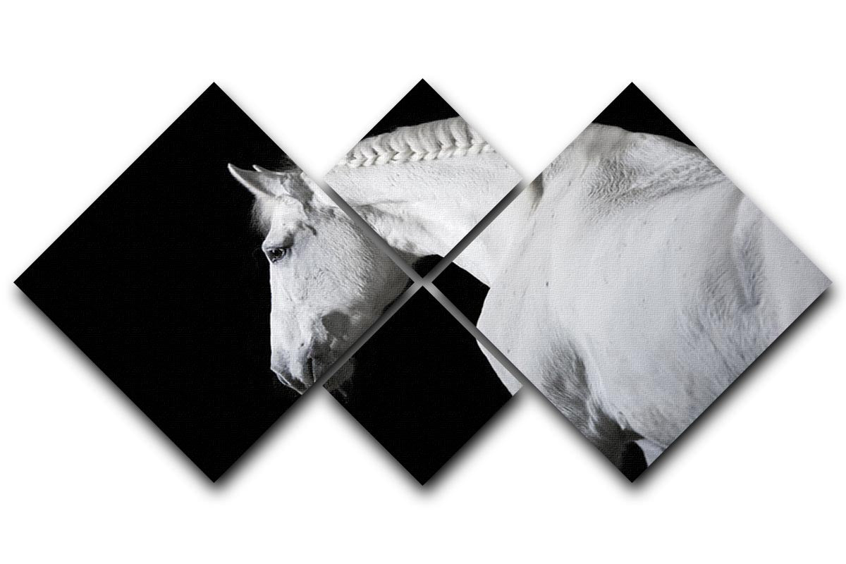 White horse on the black background 4 Square Multi Panel Canvas - Canvas Art Rocks - 1