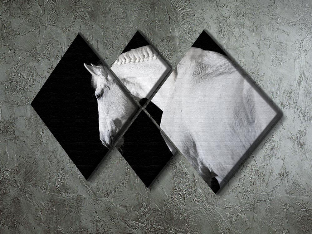 White horse on the black background 4 Square Multi Panel Canvas - Canvas Art Rocks - 2