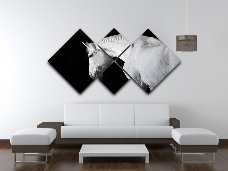 White horse on the black background 4 Square Multi Panel Canvas - Canvas Art Rocks - 3