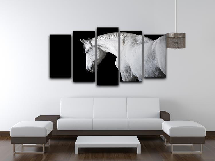 White horse on the black background 5 Split Panel Canvas - Canvas Art Rocks - 3