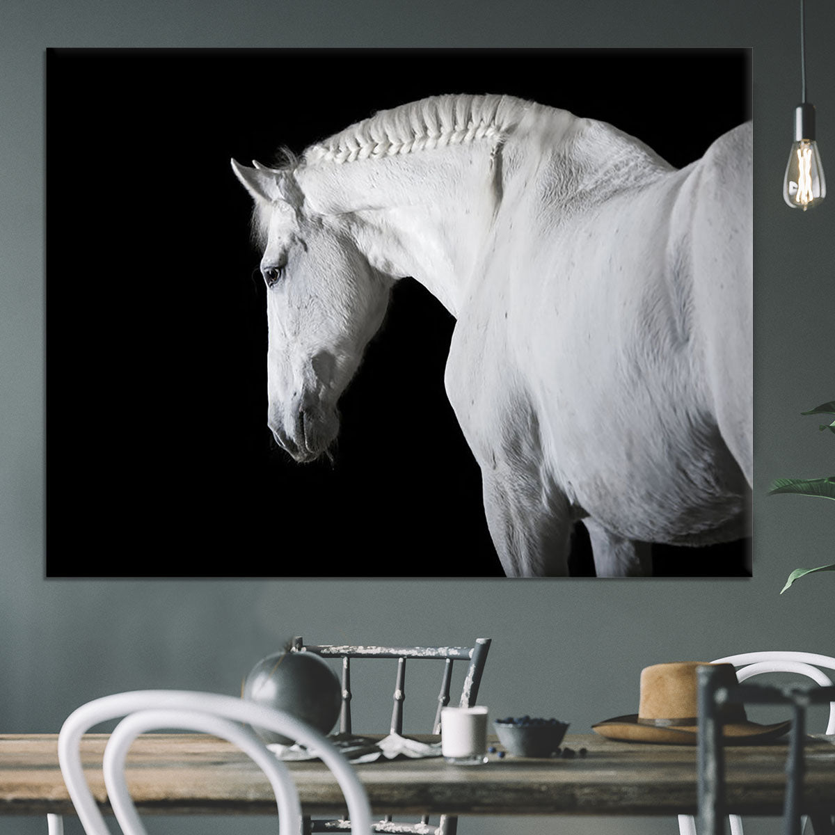 White horse on the black background Canvas Print or Poster - Canvas Art Rocks - 3