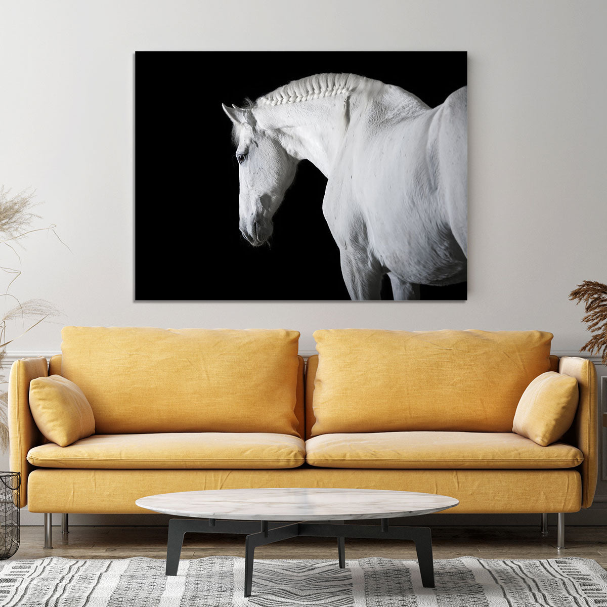 White horse on the black background Canvas Print or Poster - Canvas Art Rocks - 4