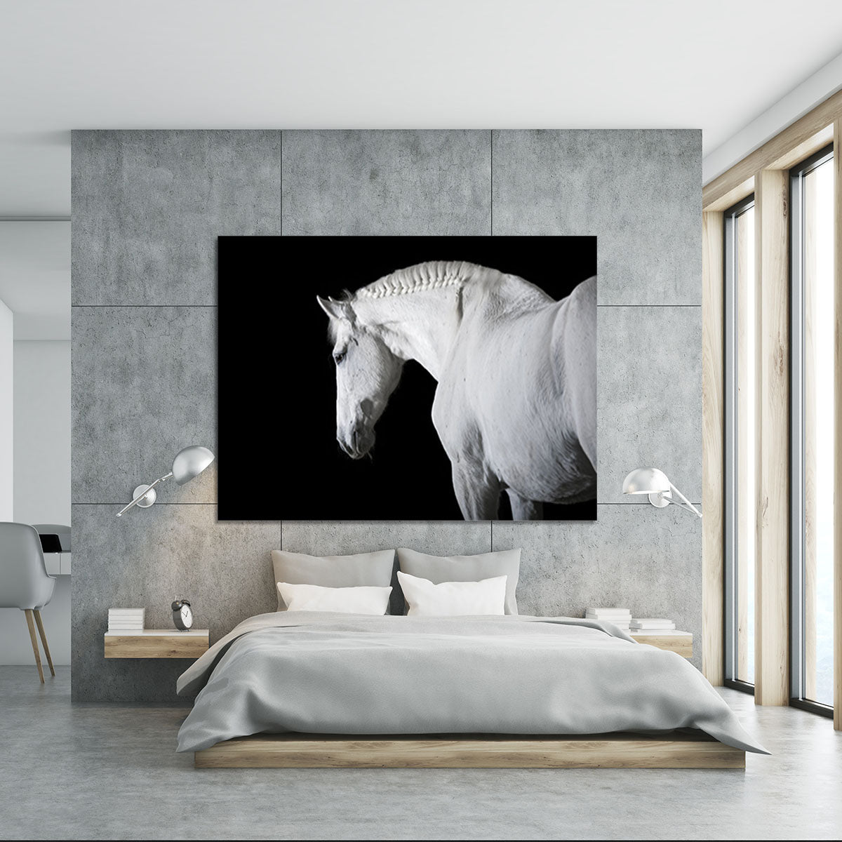 White horse on the black background Canvas Print or Poster - Canvas Art Rocks - 5