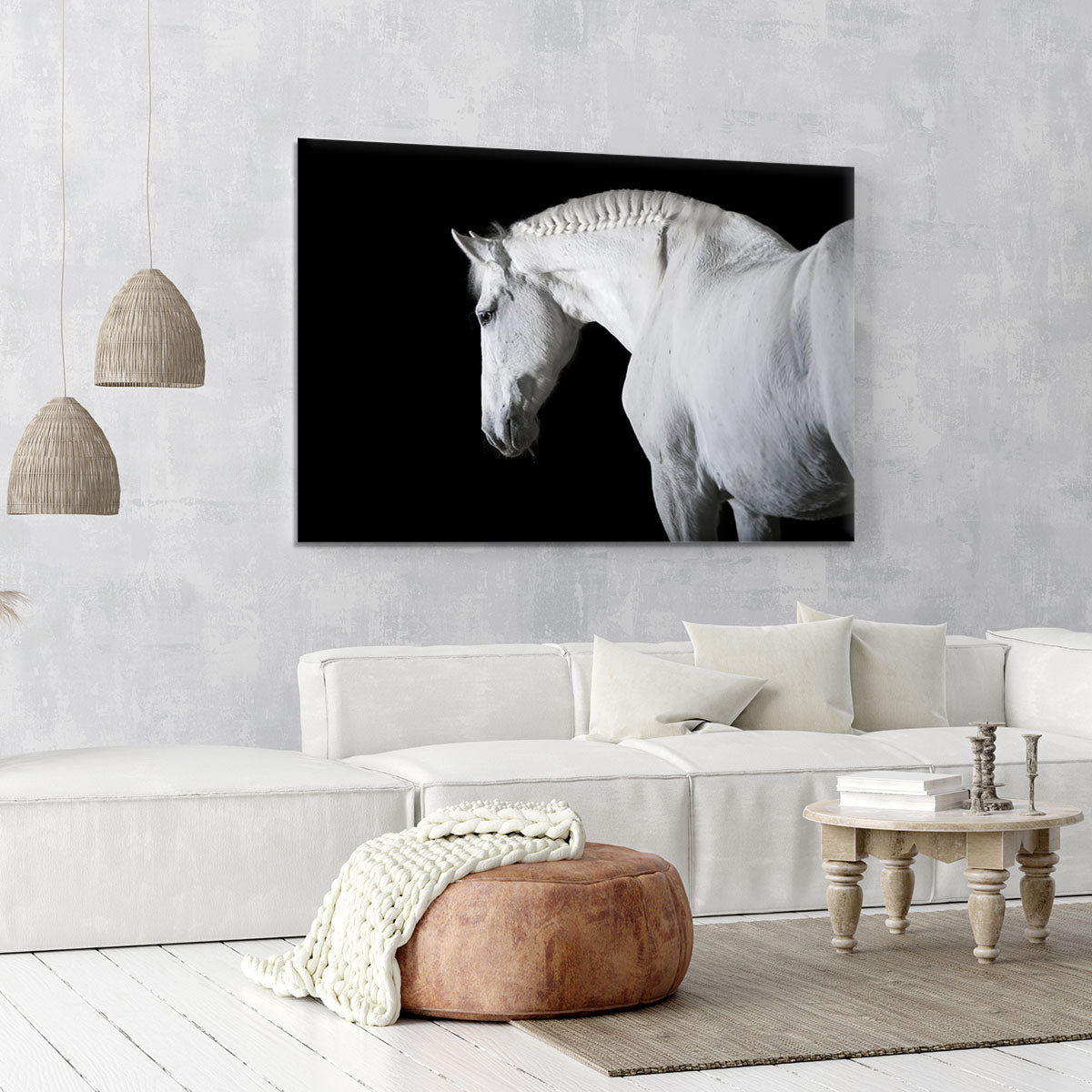 White horse on the black background Canvas Print or Poster - Canvas Art Rocks - 6