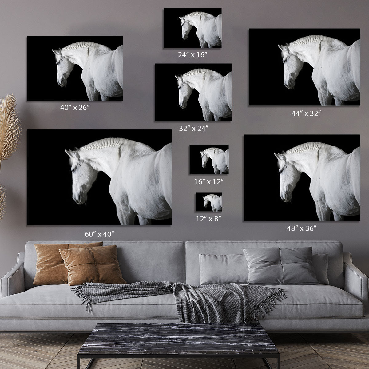 White horse on the black background Canvas Print or Poster - Canvas Art Rocks - 7