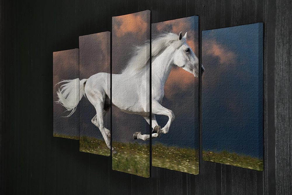White horse runs gallop on the dark sky 5 Split Panel Canvas - Canvas Art Rocks - 2