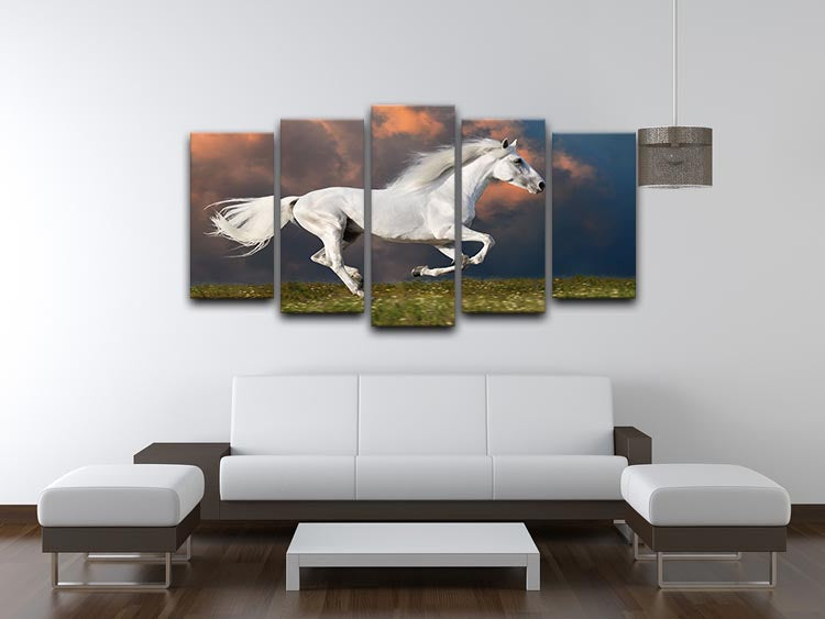 White horse runs gallop on the dark sky 5 Split Panel Canvas - Canvas Art Rocks - 3
