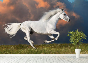 White horse runs gallop on the dark sky Wall Mural Wallpaper - Canvas Art Rocks - 4