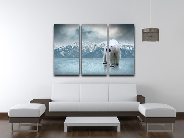 White polar bear on the ice 3 Split Panel Canvas Print - Canvas Art Rocks - 3