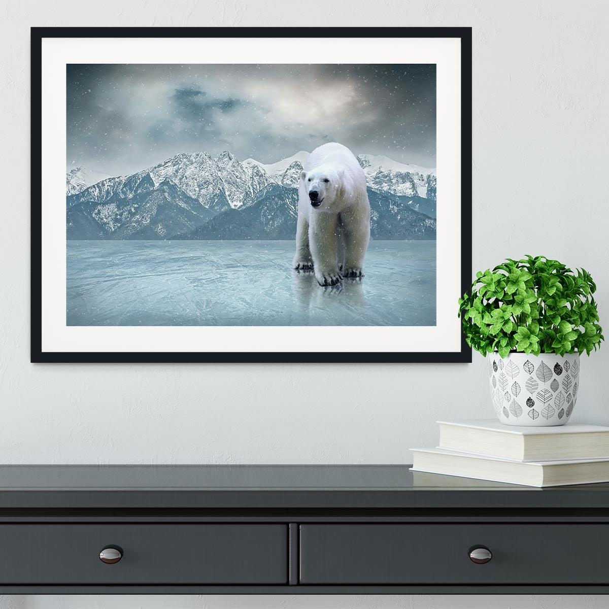 White polar bear on the ice Framed Print - Canvas Art Rocks - 1