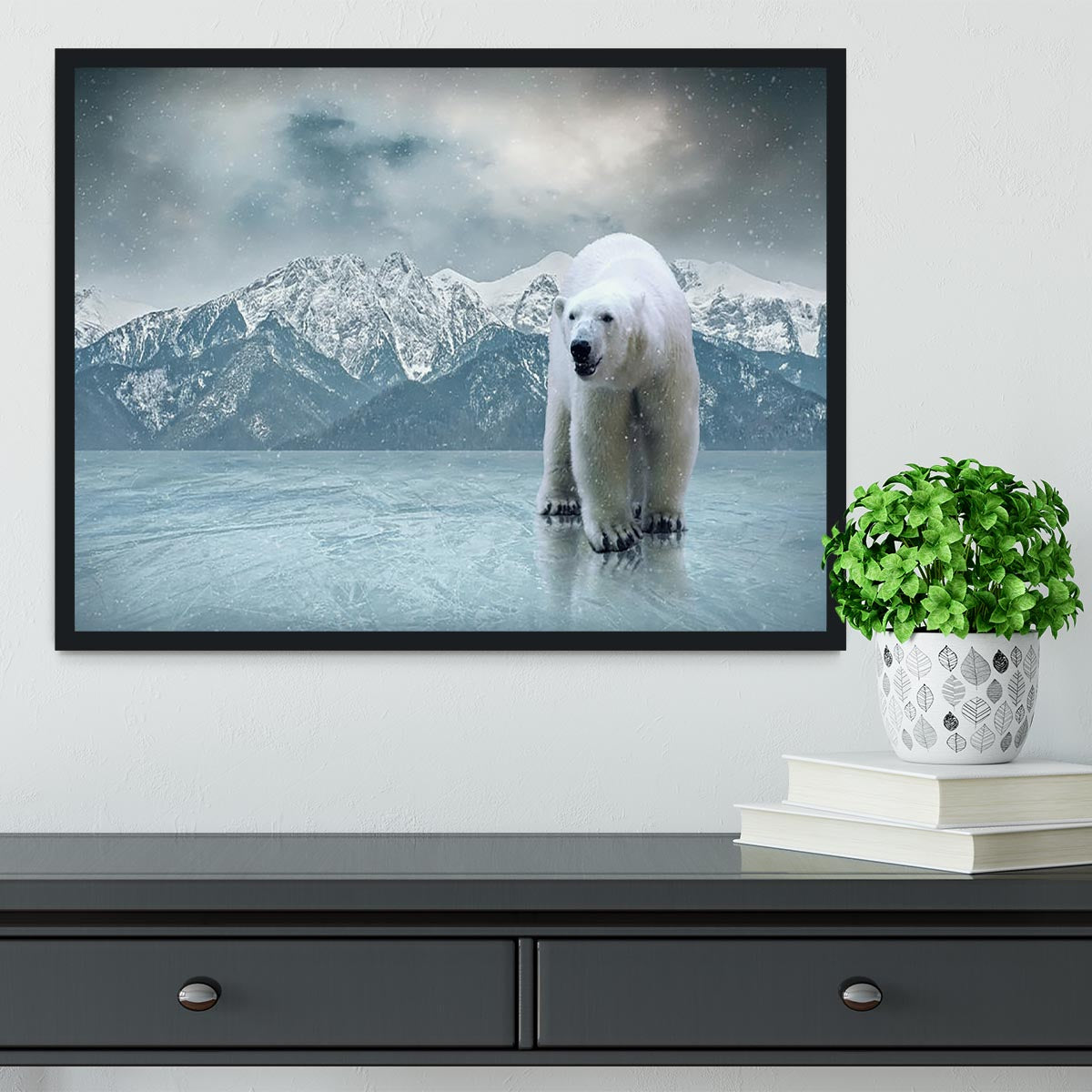 White polar bear on the ice Framed Print - Canvas Art Rocks - 2