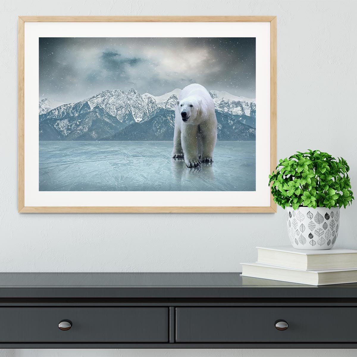 White polar bear on the ice Framed Print - Canvas Art Rocks - 3