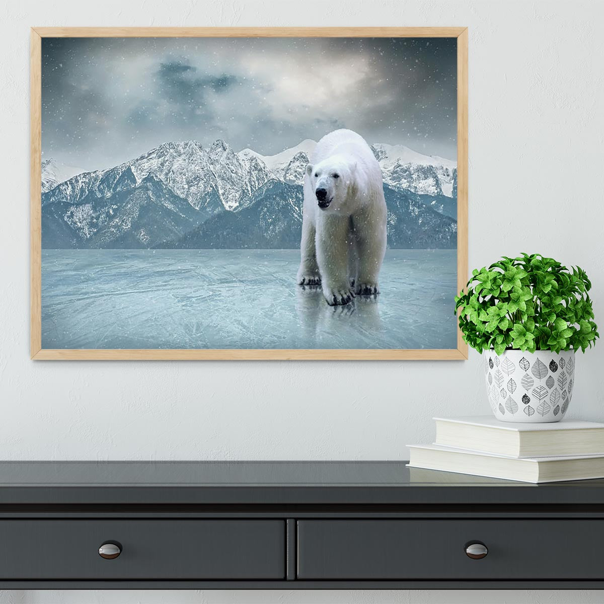 White polar bear on the ice Framed Print - Canvas Art Rocks - 4