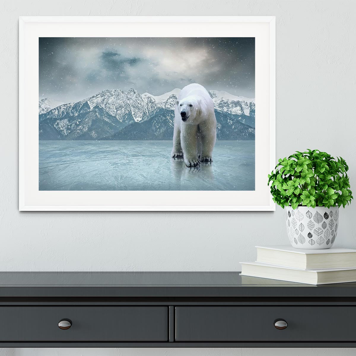 White polar bear on the ice Framed Print - Canvas Art Rocks - 5