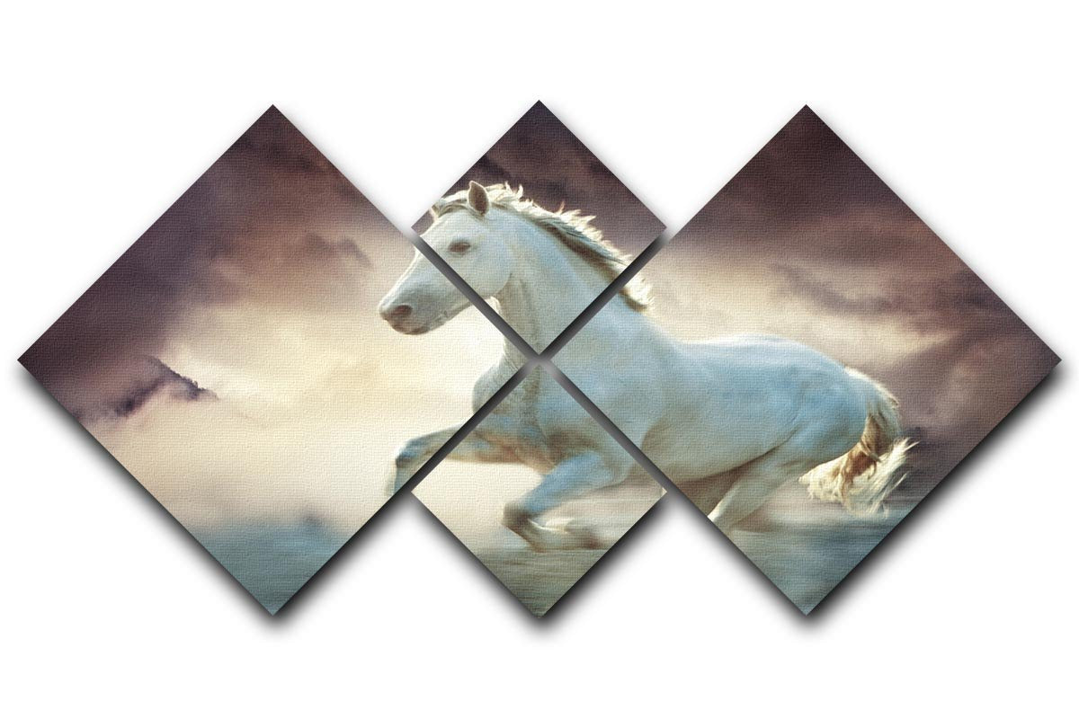 White running horse 4 Square Multi Panel Canvas  - Canvas Art Rocks - 1