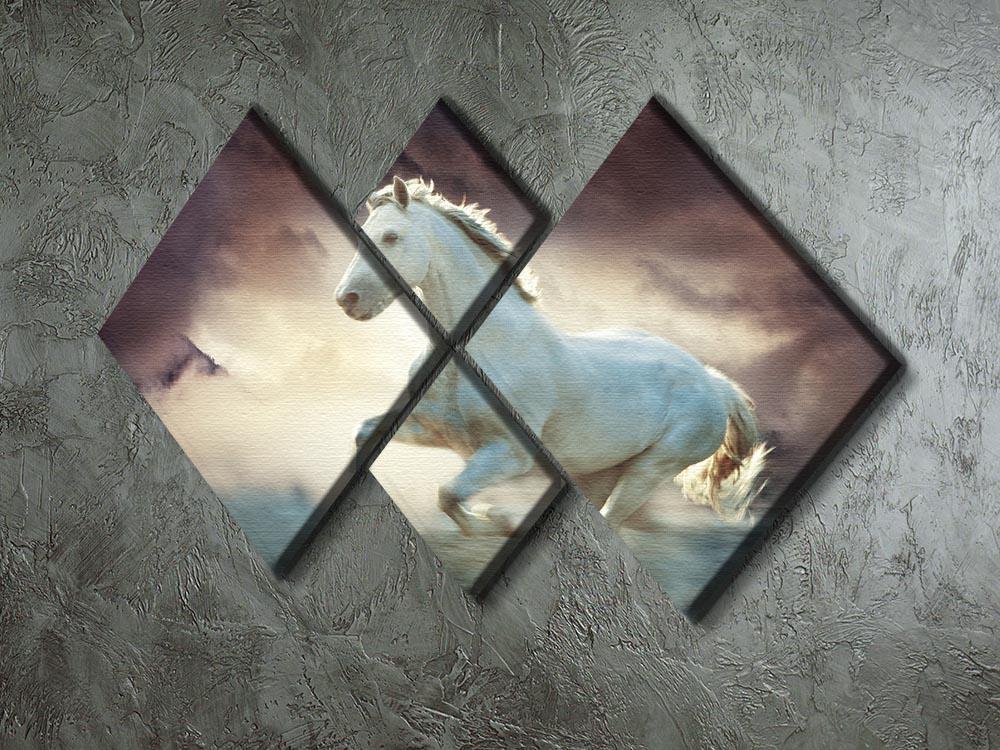 White running horse 4 Square Multi Panel Canvas  - Canvas Art Rocks - 2