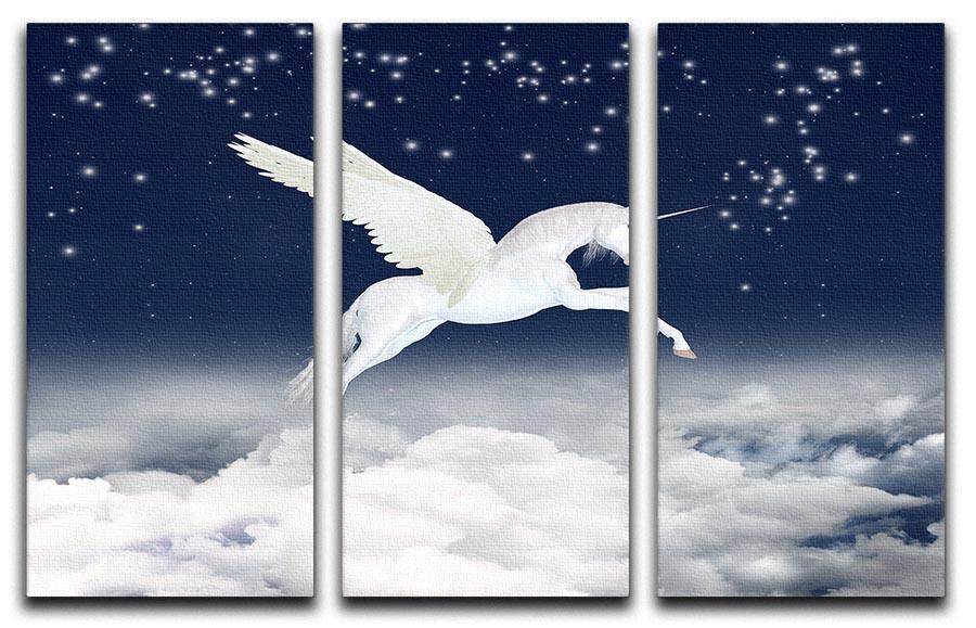 White unicorn flying in the sky 3 Split Panel Canvas Print - Canvas Art Rocks - 1