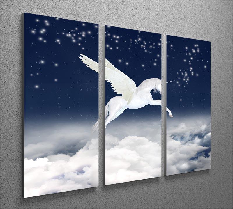 White unicorn flying in the sky 3 Split Panel Canvas Print - Canvas Art Rocks - 2