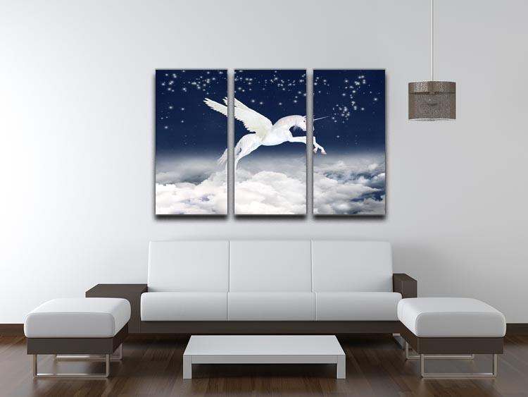 White unicorn flying in the sky 3 Split Panel Canvas Print - Canvas Art Rocks - 3