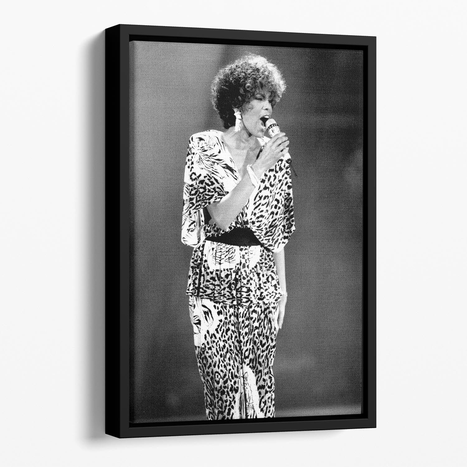 Whitney Houston on stage Floating Framed Canvas - Canvas Art Rocks - 1