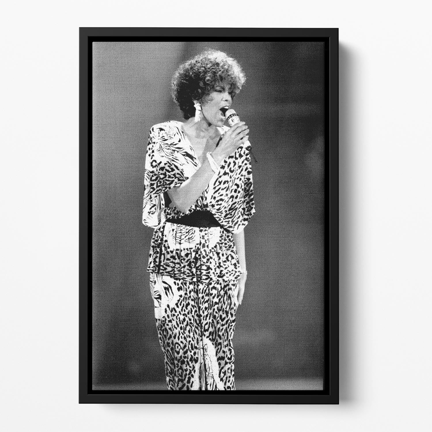 Whitney Houston on stage Floating Framed Canvas - Canvas Art Rocks - 2