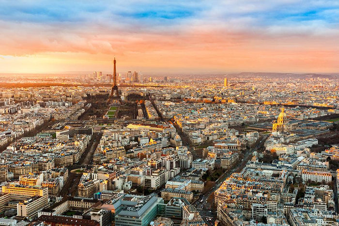 Wide angle view of Paris at twilight Wall Mural Wallpaper