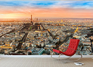 Wide angle view of Paris at twilight Wall Mural Wallpaper - Canvas Art Rocks - 2