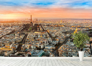 Wide angle view of Paris at twilight Wall Mural Wallpaper - Canvas Art Rocks - 4