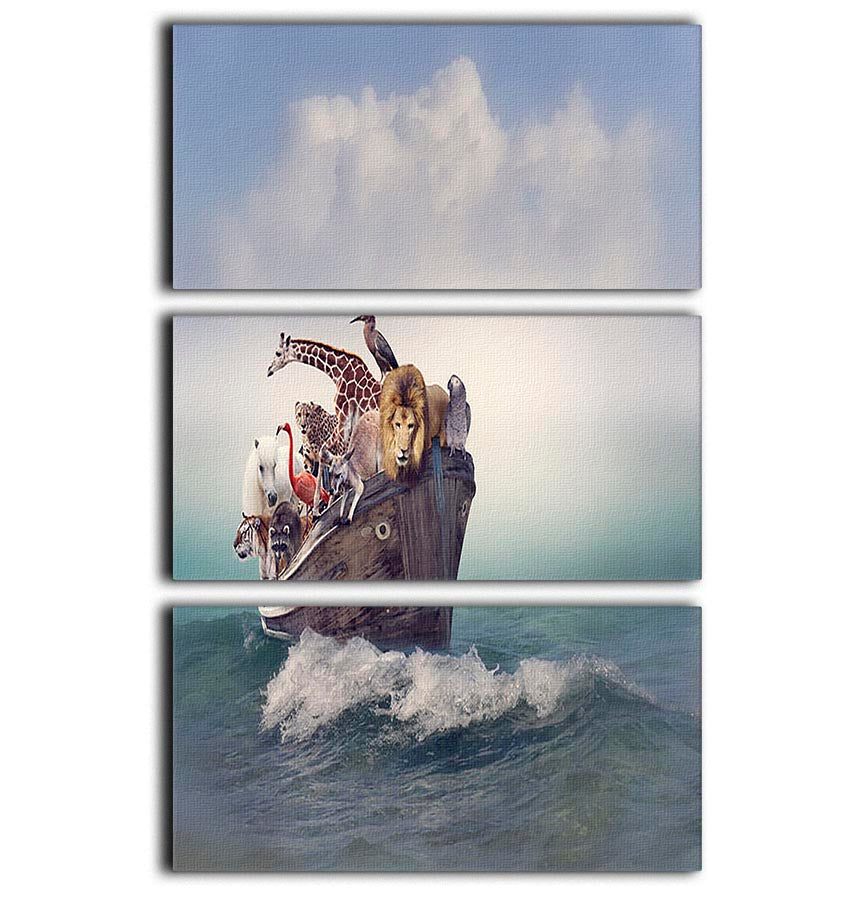 Wild Animals and Birds in an Old Boat 3 Split Panel Canvas Print - Canvas Art Rocks - 1